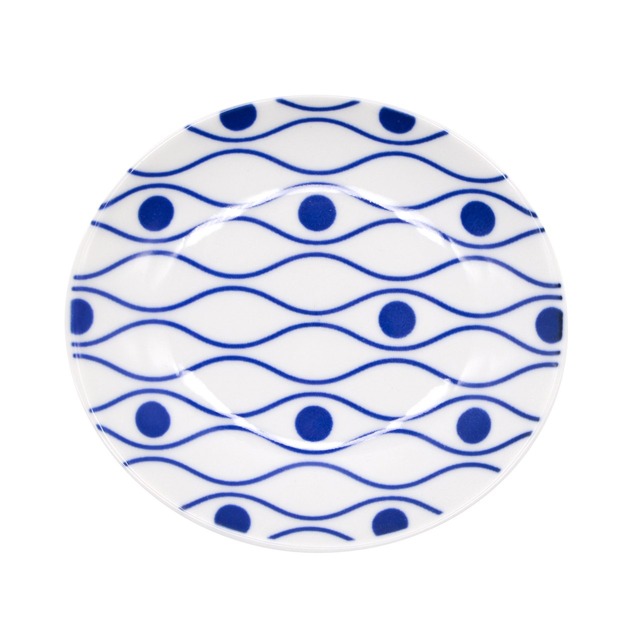 西海陶器 波佐見焼 「 ジオメトリー 」 皿 小皿 プレート 楕円 約12×11cm タテワク 青 ブルー 13402
