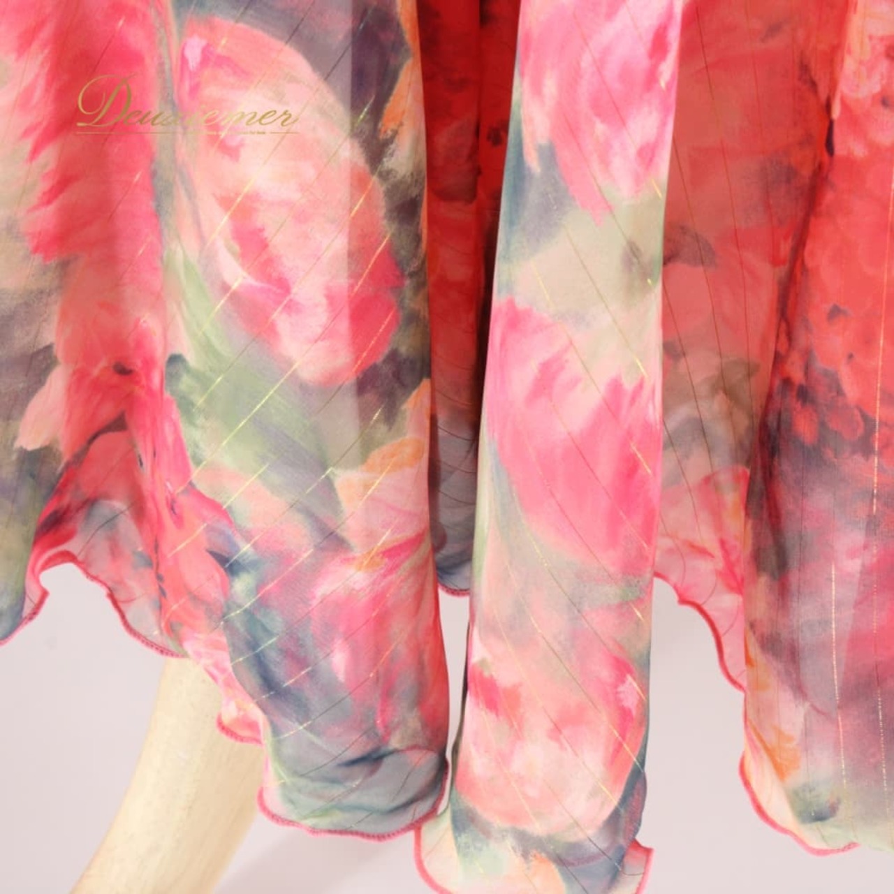 社交ダンス 衣装 スタンダード ドレス ワンピース レッスンウェア パーティドレス レディース U:NA ピンク系 グリーン系 オレンジ系 レース カラフル 花柄風 フレアスカート ティアード風 ひざ丈 ロング丈 ロングスカート 練習用 パーティー スタンダード用 ワルツ フォーマル サイズ9号 ファスナー ポリエステル 薄手素材 上品 大人可愛い ダンス衣装 発表会 舞台映え