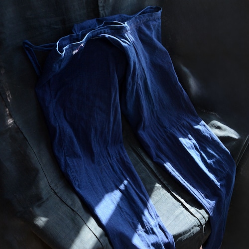 藍無地 木綿 パンツ 股引|昭和中期 野良着 山袴|ジャパンヴィンテージ|ハンドメイド・リメイク素材にもお勧め