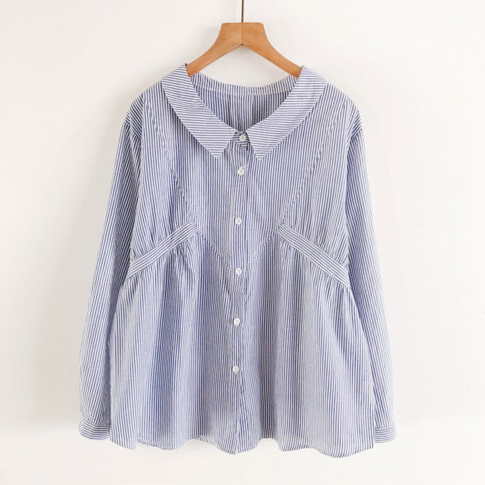 Striped Gathered Switch A-Line Shirt TO0967