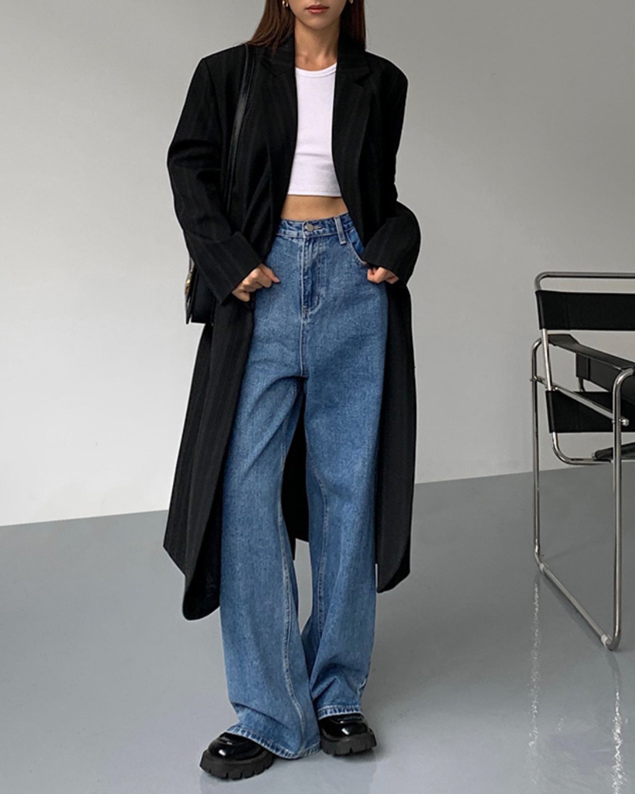 ストライプテーラードロングコート A0633 - 2