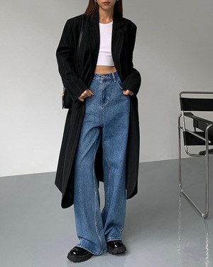 ストライプテーラードロングコート A0633