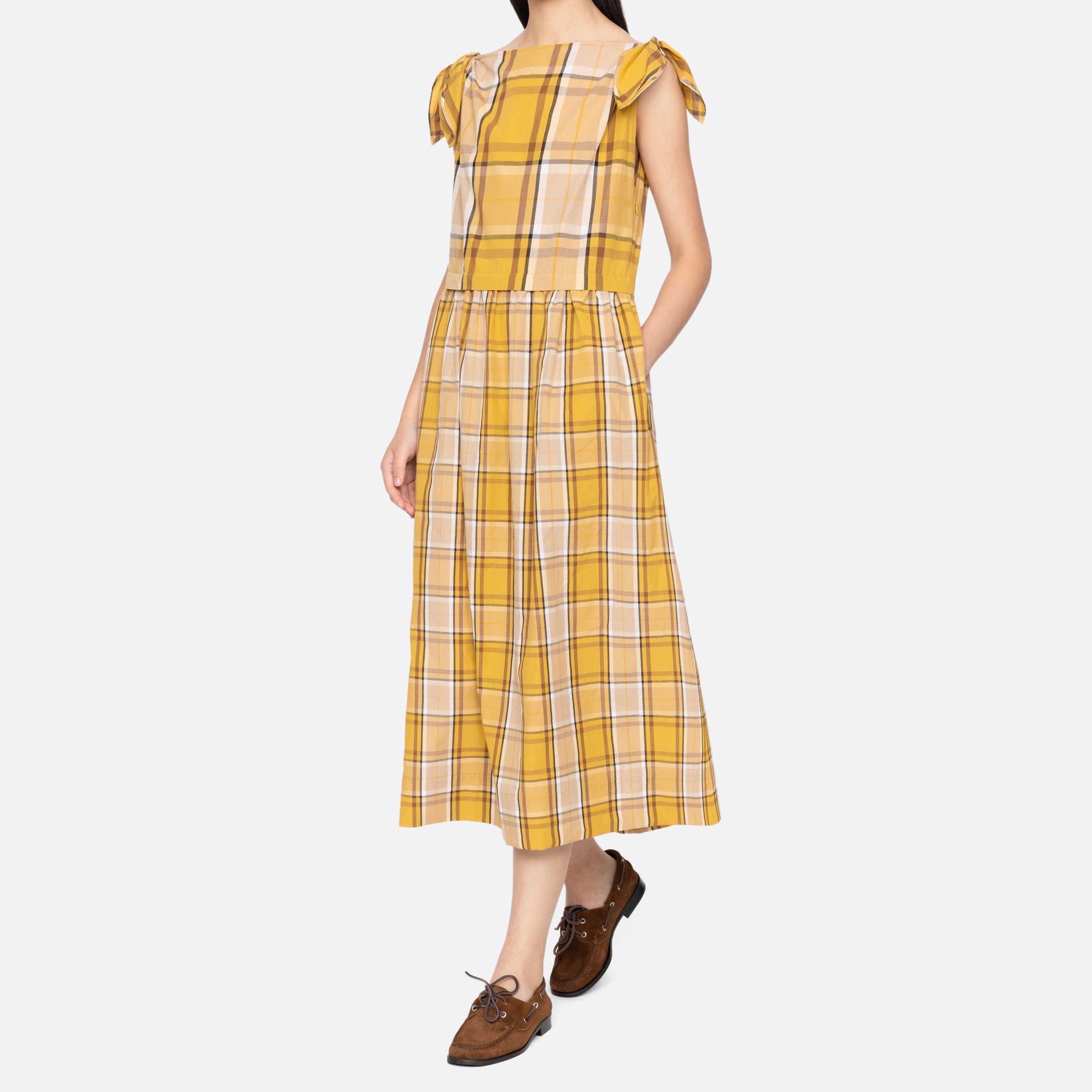 SEA NY COPELAND PLAID MIDI DRESS YELLOW