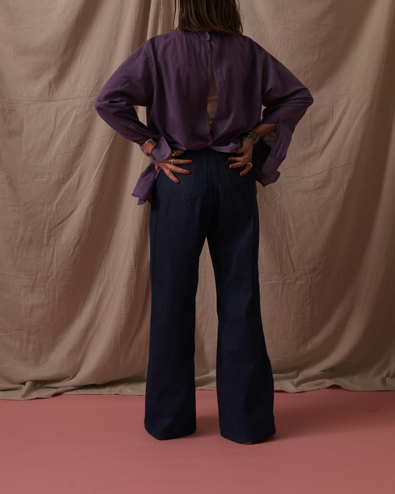 1940's Arrow / Open Back Shirt / Size M - 菖蒲