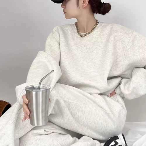 セットアップ レディース 2点セット 上下セット ツーピース スウェット トップス トレーナー プルオーバー ボトムス 長ズボン シンプル スポーティー カジュアル リラックス ゆったり コットン