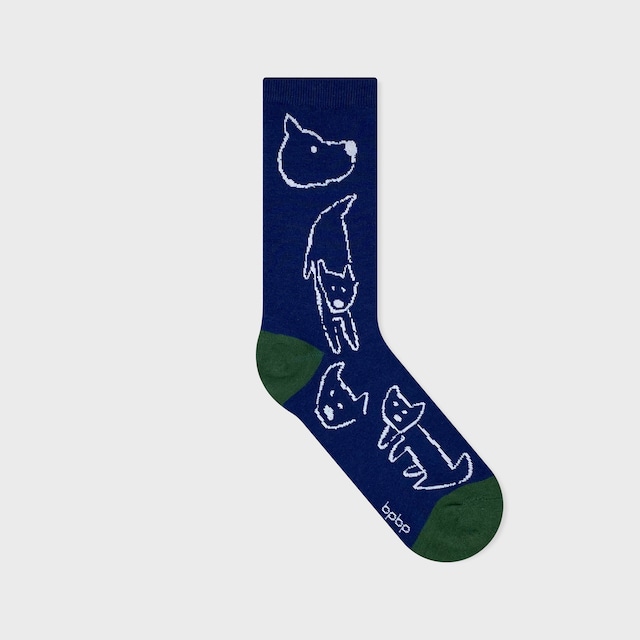 【JIN KITAMURA】北村人 SOCKS SENGA INU NAVY 線画のいぬ -ネイビー- ソックス