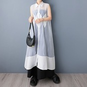 シアー素材 切替 ロングシャツワンピース  30083