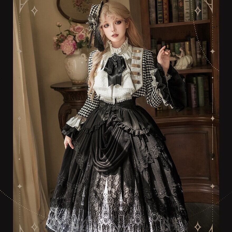 ゴシックプリンセス 千鳥格子ジャケット×ゴシック柄SKの王子系ロリィタ
