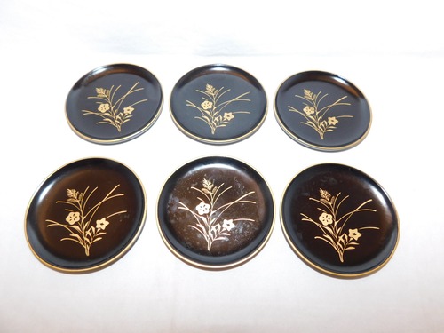 草花模様コースター(6客) lacquer Japanese tea six saucers(No7)