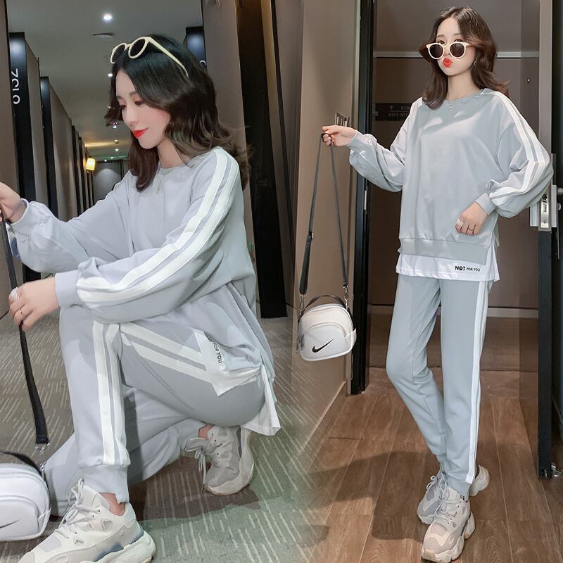 【新作】【送料無料】 マタニティウェア2019秋カジュアルニューファッションマタニティスーツラウンドネック長袖+ベリーリフトパンツツーピースセット-アリババ ロング オータム 秋物 Oネック expec239137354764