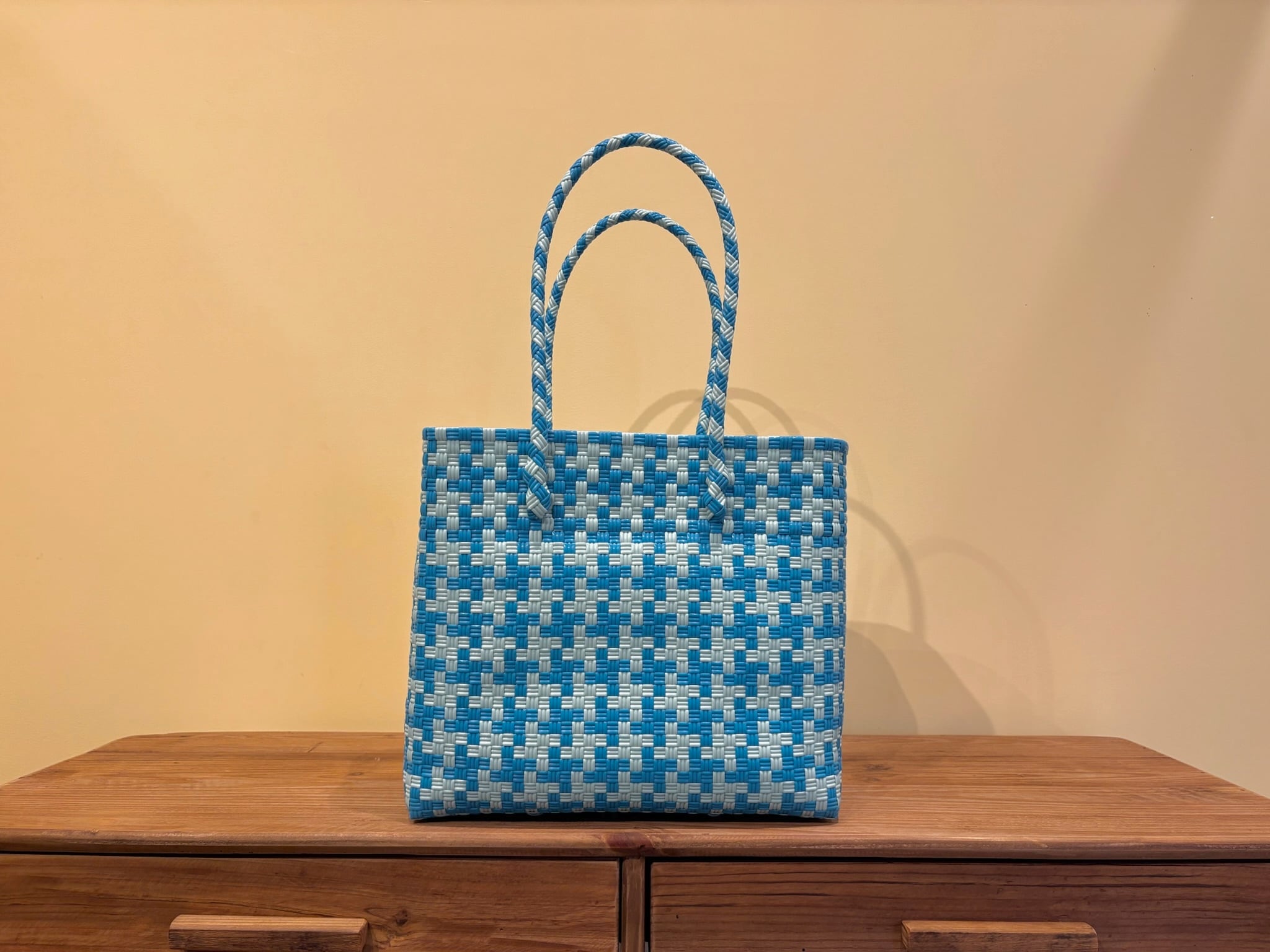 千鳥柄 BOX TOTEBag (LL太ヒモ)- Mint Blue