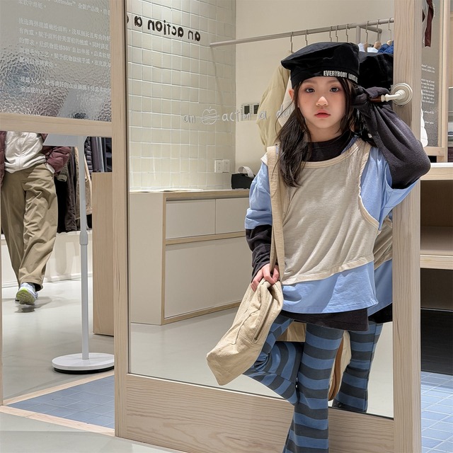 スリーレイヤードタンクトップス（アイボリー*スカイ／グレー*ネイビー）ADBB 2026春｜80-130cm｜ロンT｜Tシャツ｜重ね着 ［取寄］