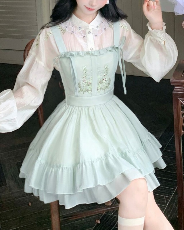 エンブロイダリーグリーンフリルワンピース 2508528