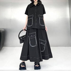 CONTRAST STITCH SHIRT AND WIDE PANTS SETUP M-17740