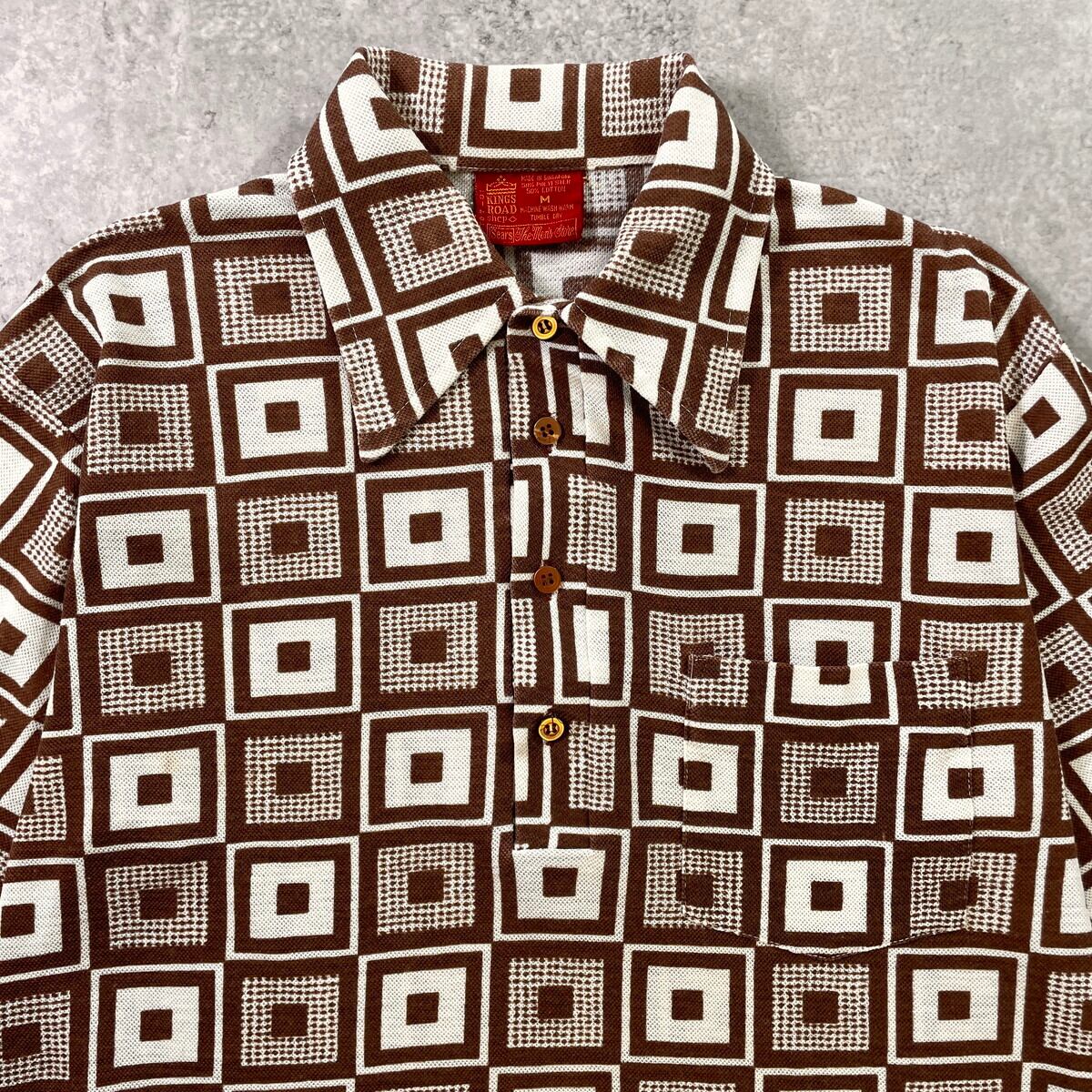 70年代 KINGS ROAD Sears 幾何学模様 ポロシャツ メンズM 古着 70s