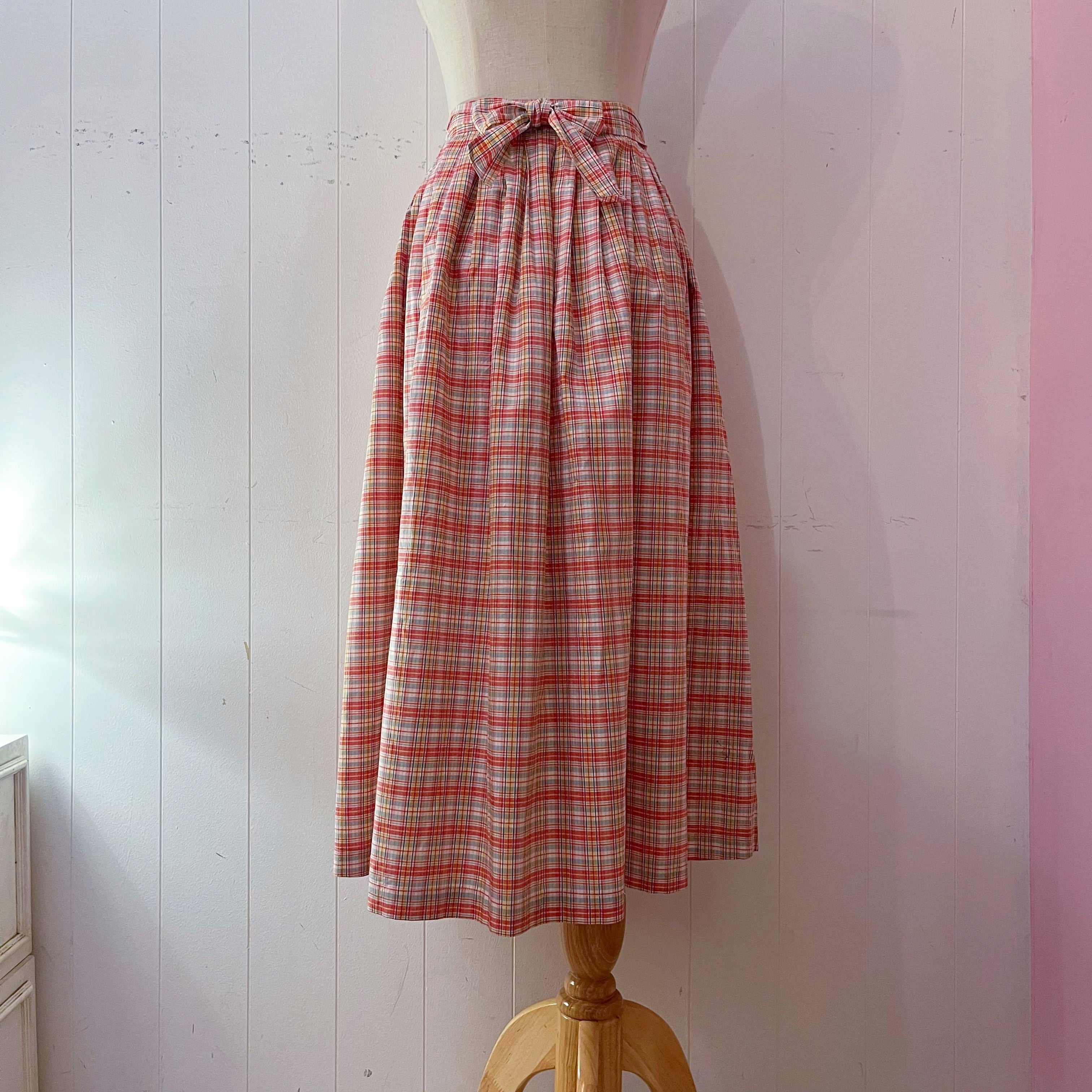 check waist ribbon skirt