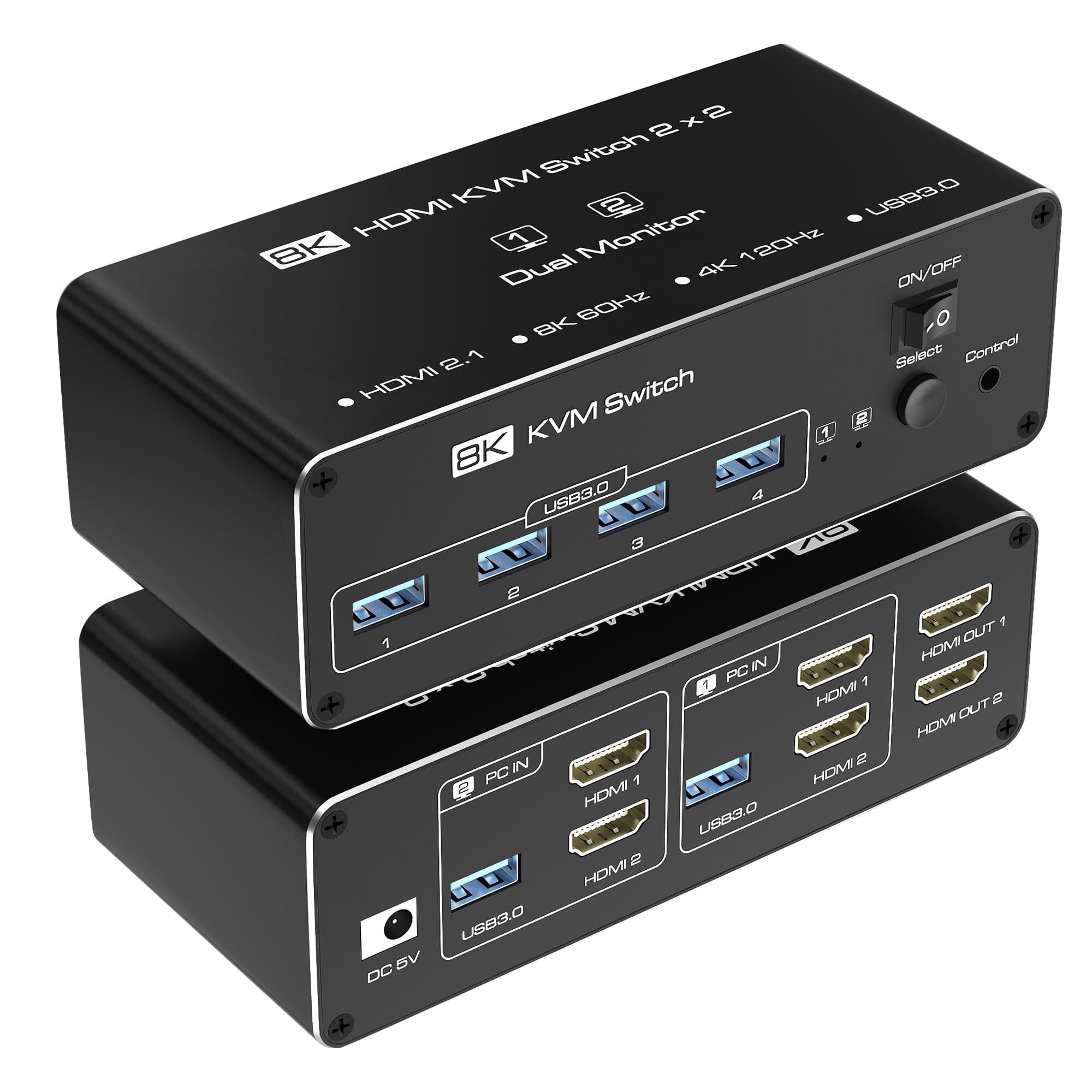 KCEVE デュアルモニター USB3.0 DP HDMI KVMスイッチ 8K@60Hz/4K