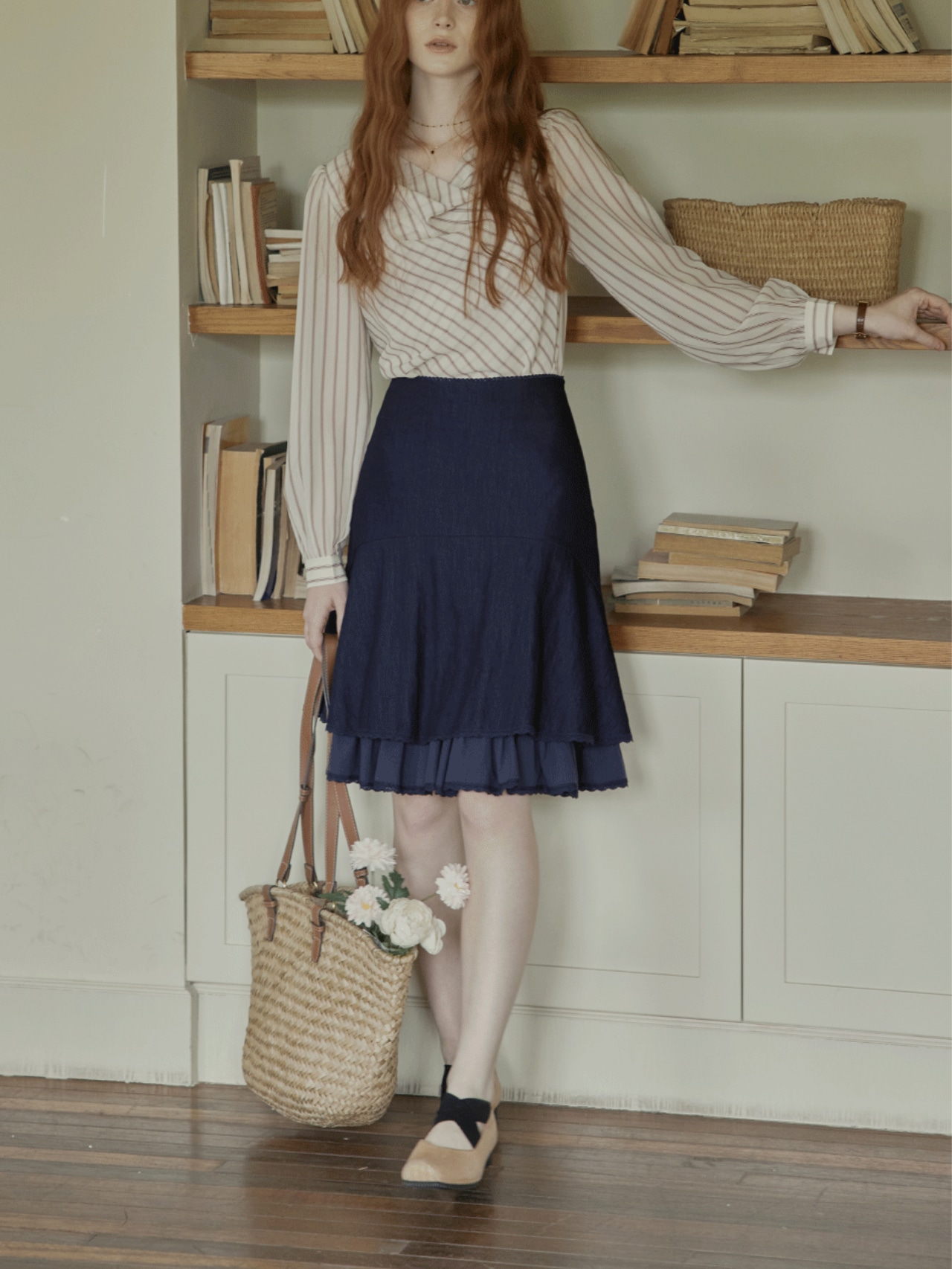 Brume Rayée Draped Blouse F0786