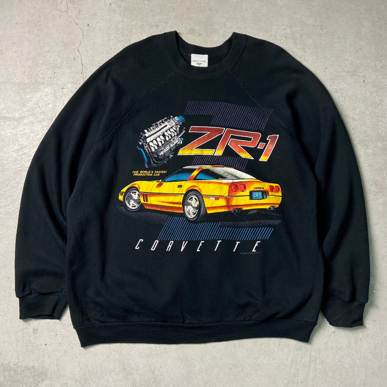 90年代 USA製 シボレー CORVETTE 車 企業ロゴ プリント ラグラン 