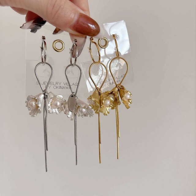 2WAYロングチェーンフラワーピアス