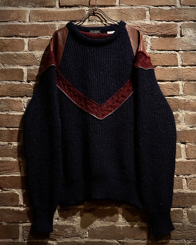【Caka act3】Made in Italy Leather Switching Mohair × Alpaca Pullover Knit