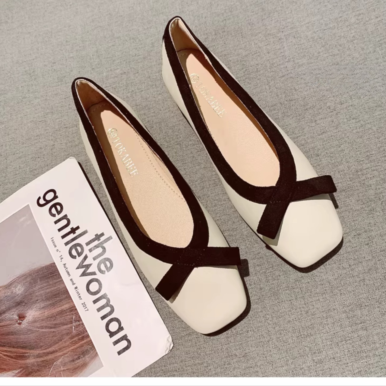 リボン スクエアトゥ フラットパンプス 00063・画像2