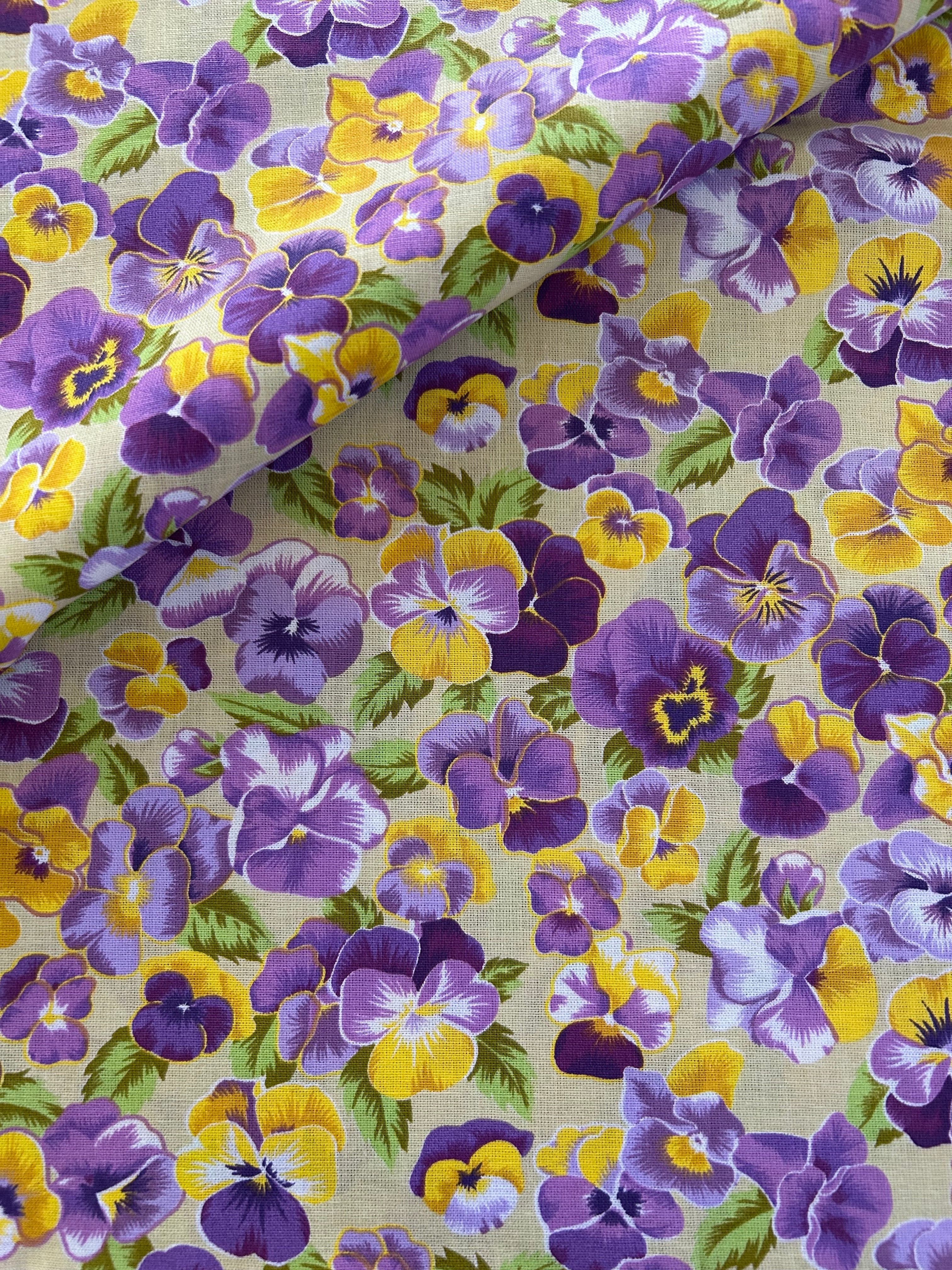フランス コットンファブリック 輸入ファブリック ビオラ パンジー パープル系 花柄 総柄 カルトナージュ