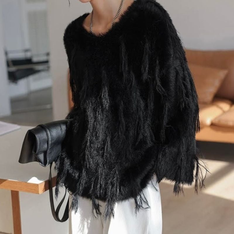 Shaggy v neck knit 2 colors V1773