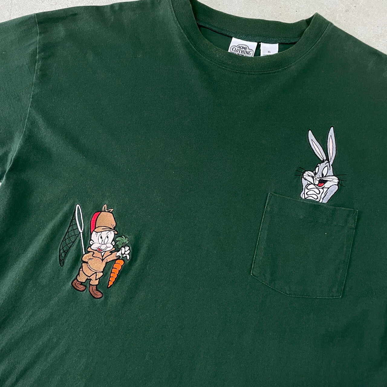 90年代 ルーニーテューンズ キャラクター刺繍 ポケットTシャツ メンズ 