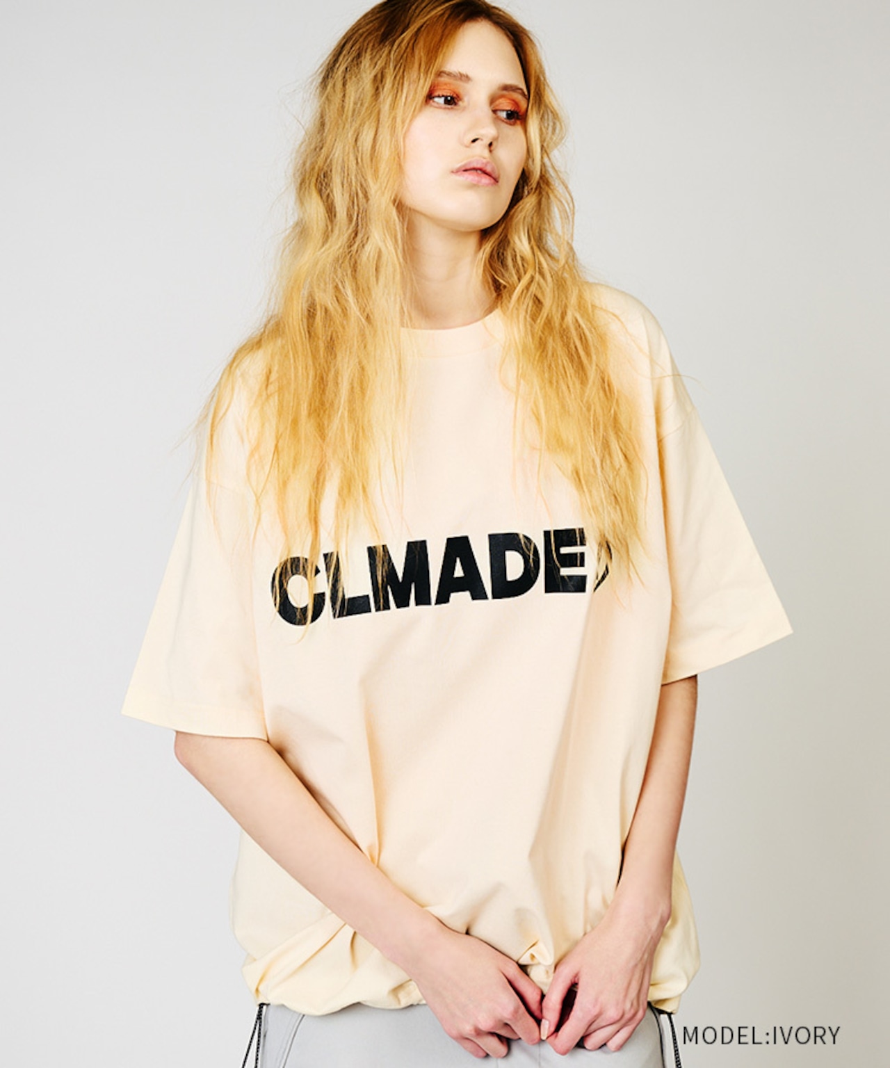 ロゴプリントドローコードルーズTシャツ (IVORY) CQ-48039