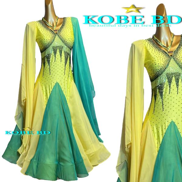 【社交ダンスドレス】【セミオーダースタンダードドレス】⭐️【商品番号 24502 - A 】イエローアンドグリーン