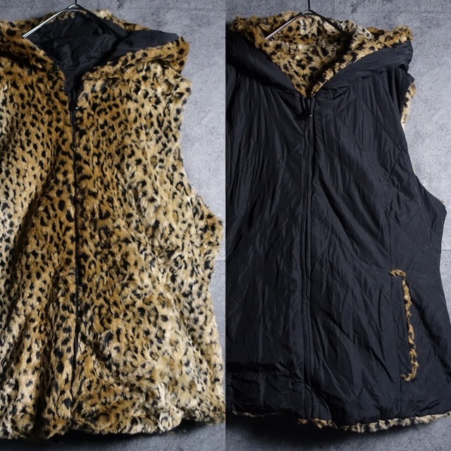 Leopard & Black Reversible Design Zip Vest