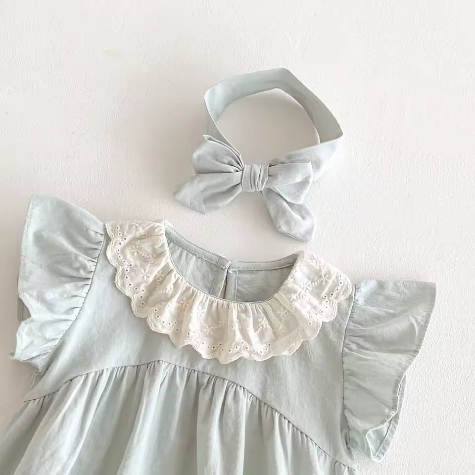 ヘアバンド付きアイスブルーロンパース