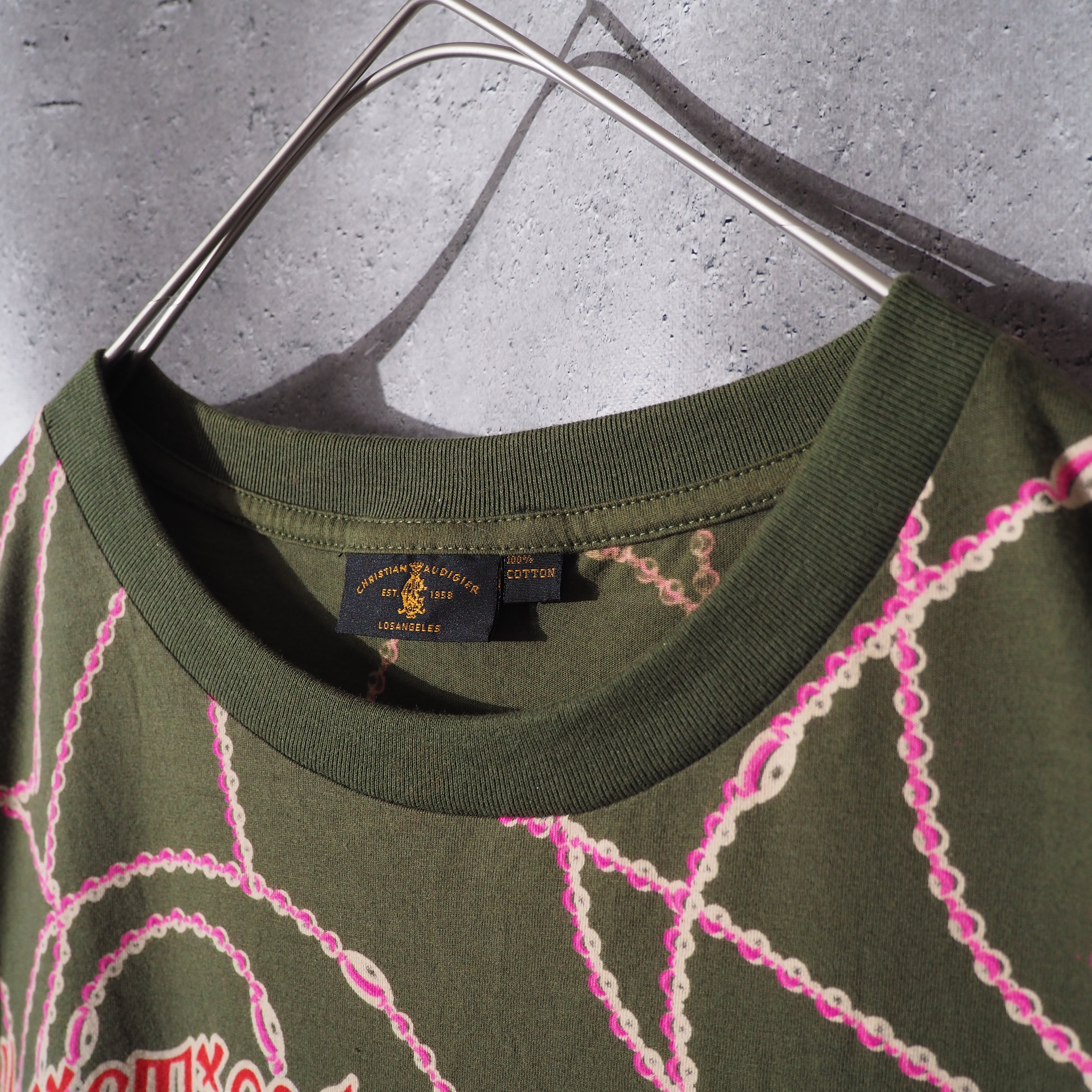 ” Christian Audigier ” rhine stone prayer printed Tee