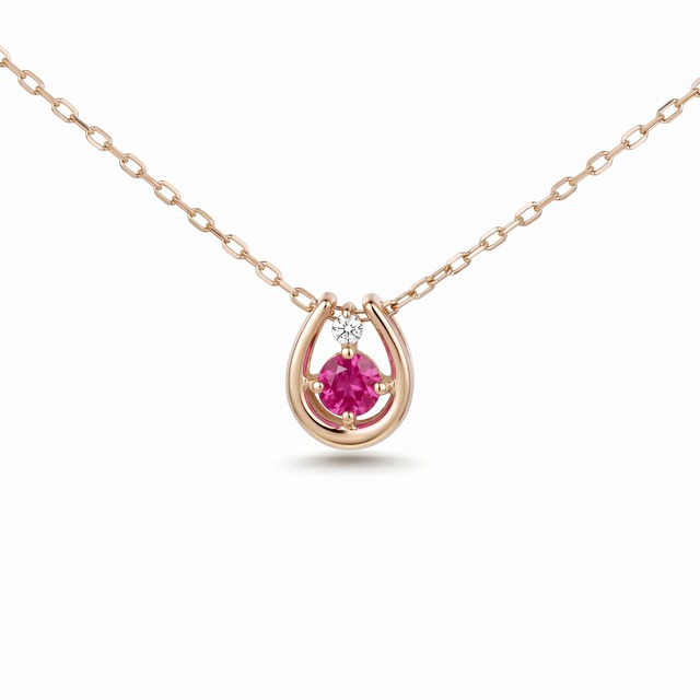 K10YG　ルビー×ダイヤモンド0.01ct 　ホースシューネックレス　【0205633】