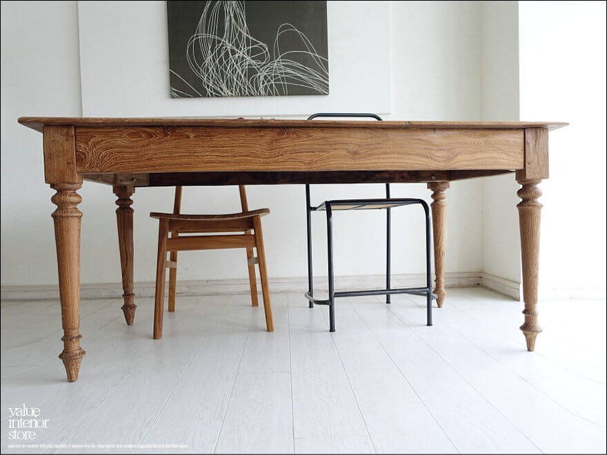 チーク無垢材 ヴィンテージテーブルAnq/Fl ダイニングテーブル 什器 陳列台 一点物 再生家具 表面再仕上済 世界三大銘木 W152cm x D79cm