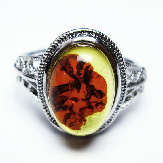 琥珀 アンバー リング 指輪 フリーサイズ 14号 一点物 [M便 1/20] 115-4809