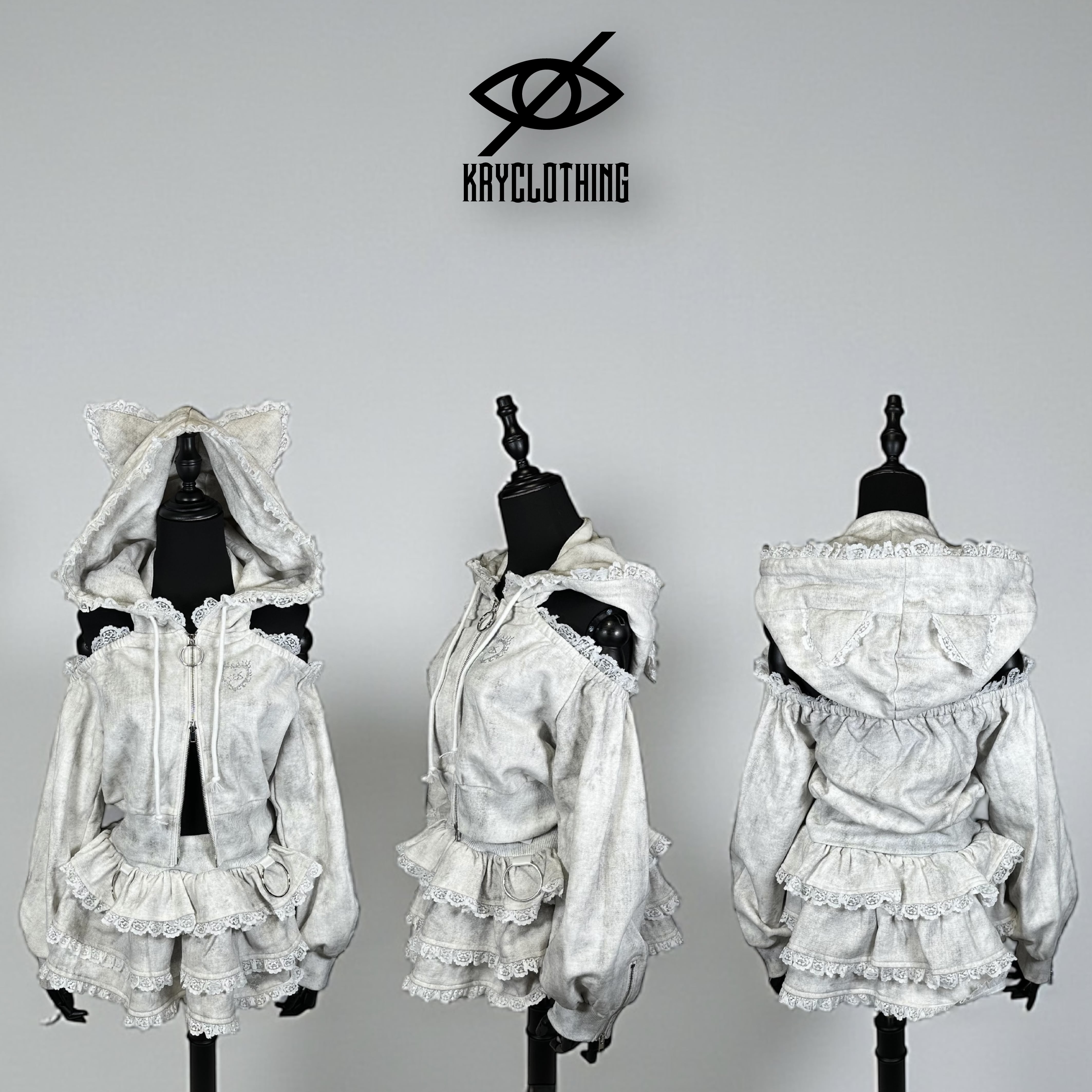 Kry Clothing 猫耳フリルパーカー ブラック×ホワイト KISAI」 | KRY clothing