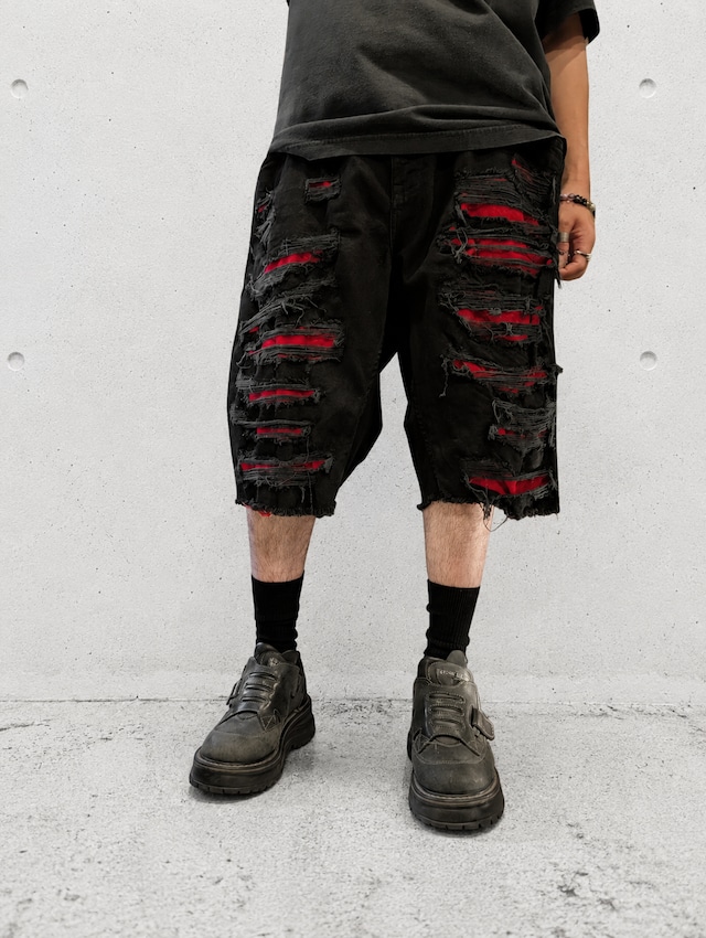 "JORDAN CRAIG"damage layered denim shorts