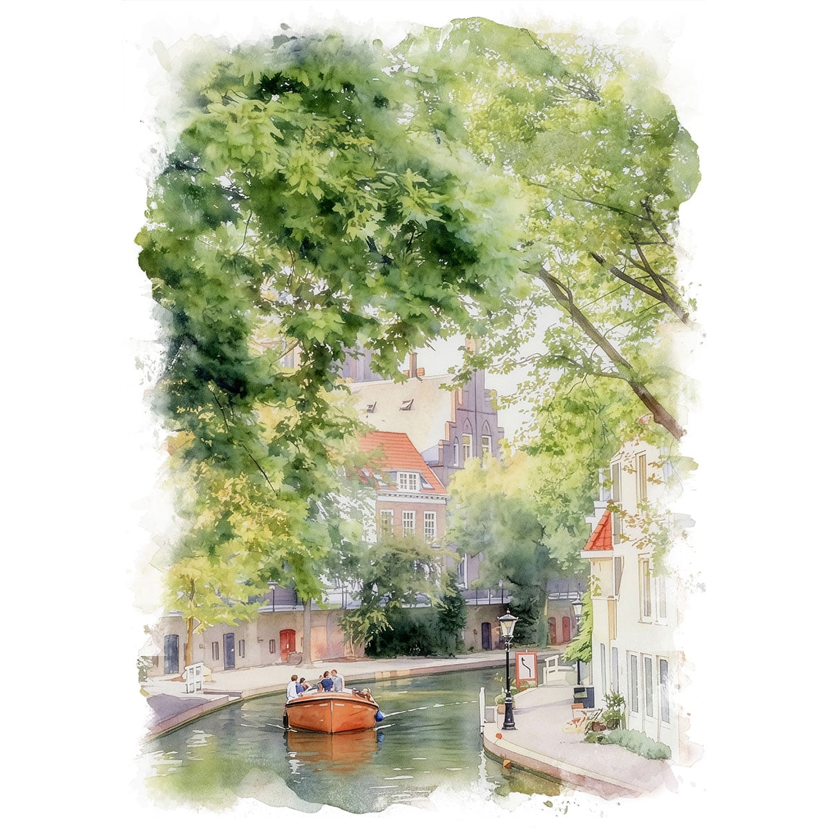 絵画 風景画(街並み) ベルギー ブルージュの運河沿いの風景 インテリア