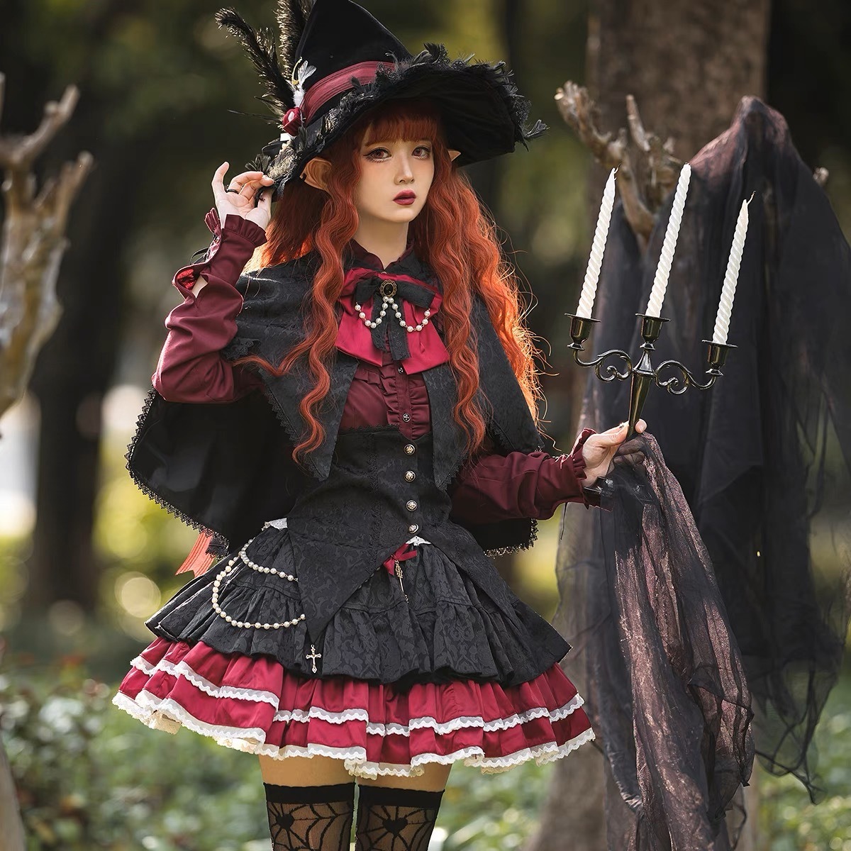 魔法ロリータ】スカート 魔女 魔法使い ハリーポッター風 赤 レッド  