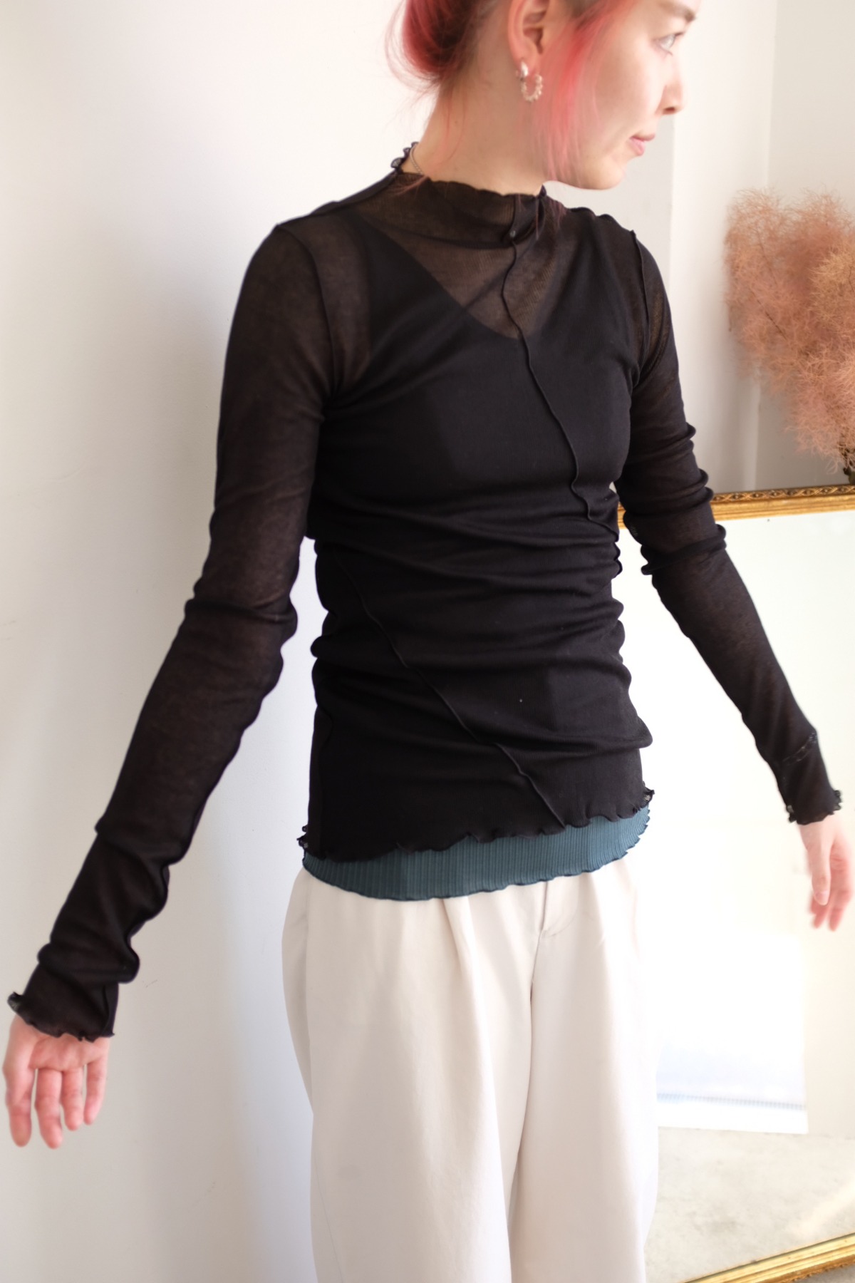 HAKUJI/Print sheer rib H／N PO