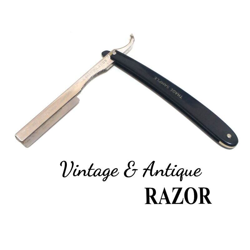 日本カミソリ　アンティーク 送料無料】バーバーカミソリ 黒 L字型 折り畳み シェービング