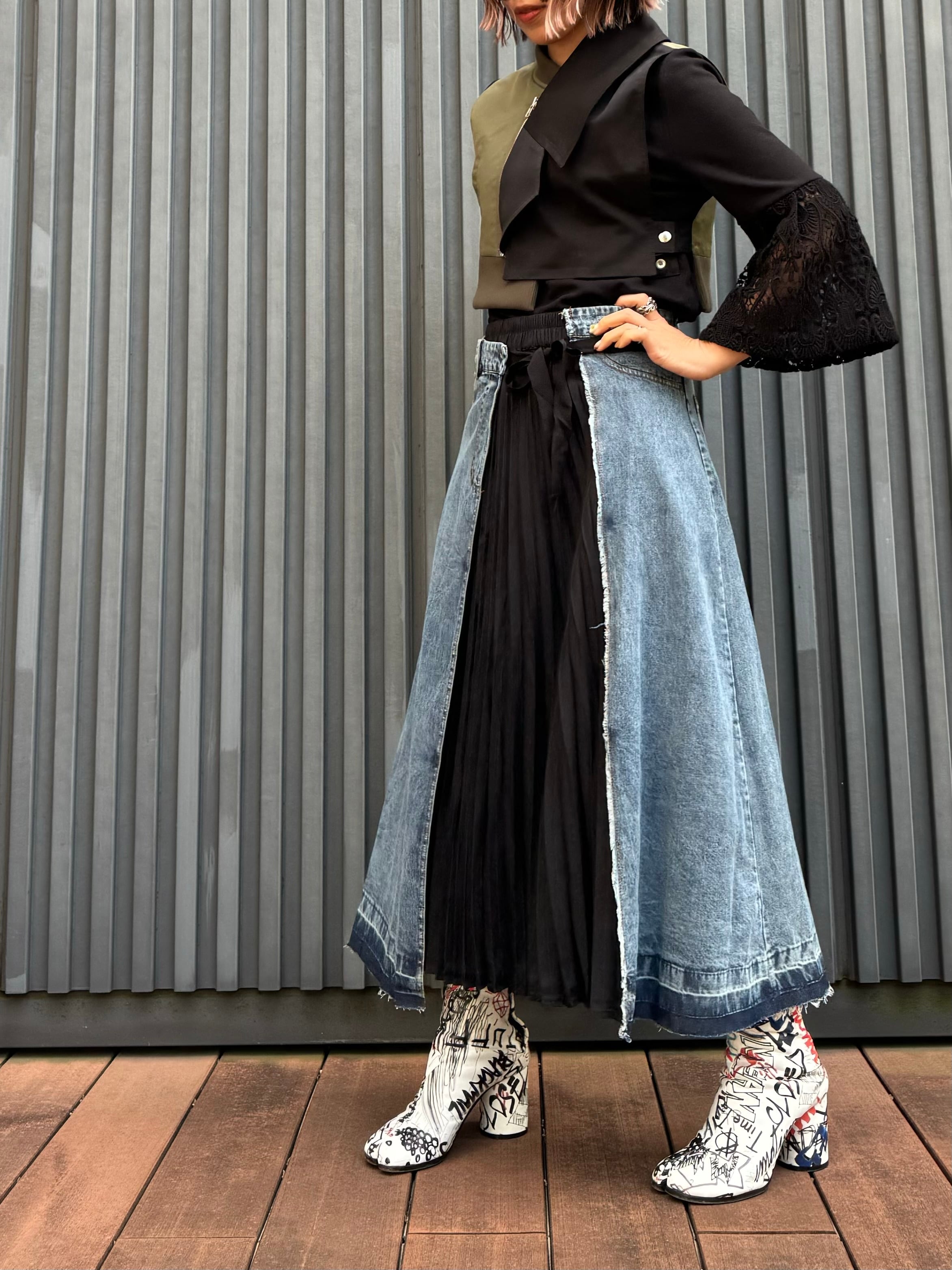 再値下げSheller ラッププリーツデニムスカート