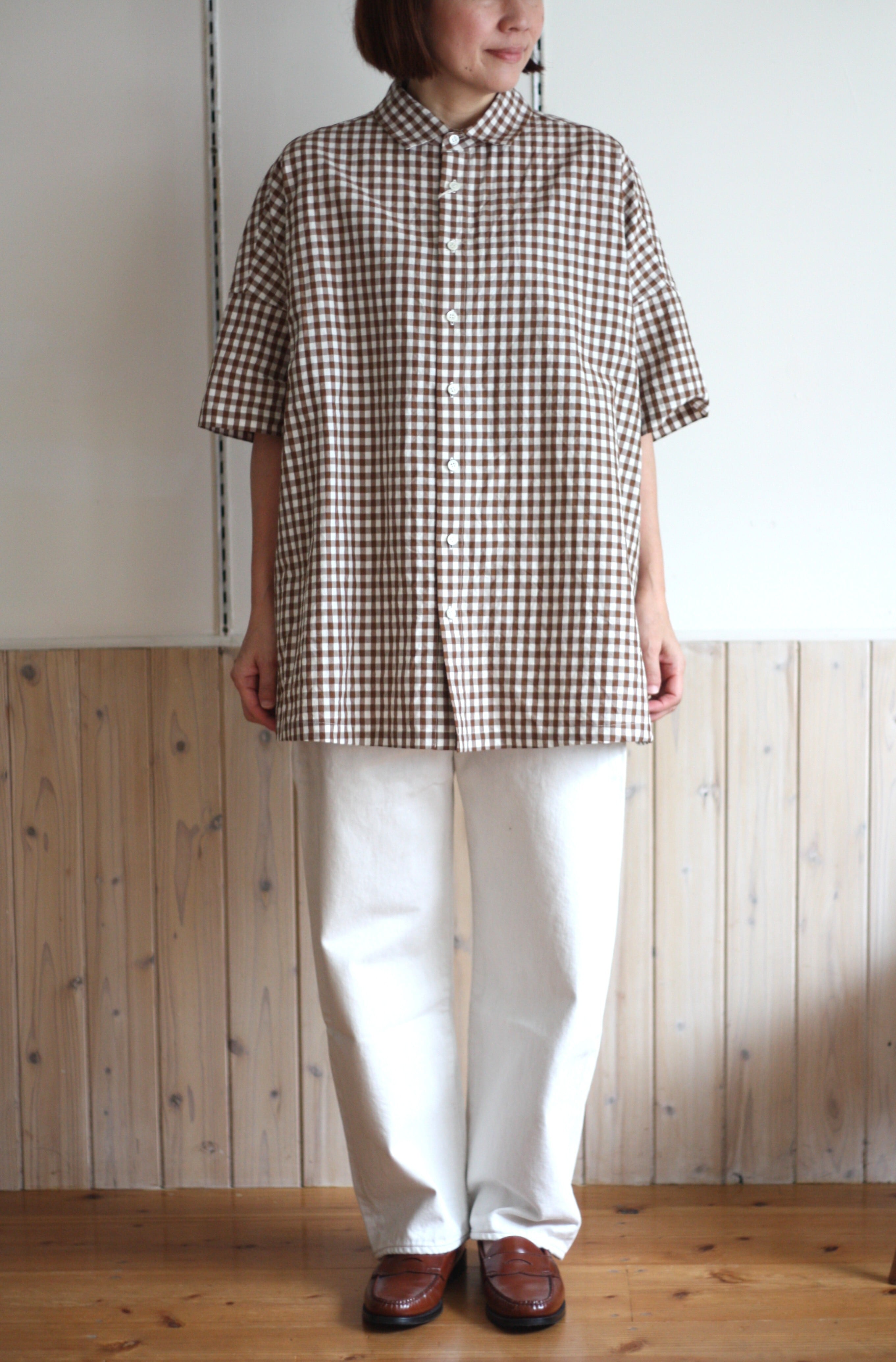 R&D.M.Co- オールドマンズテーラー GINGHAM CHECK OVER SIZE H/ TSHIRT