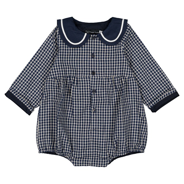予約【Maison Marelle】Romper BAC - Blue&ecru check / 11月上旬以降入荷