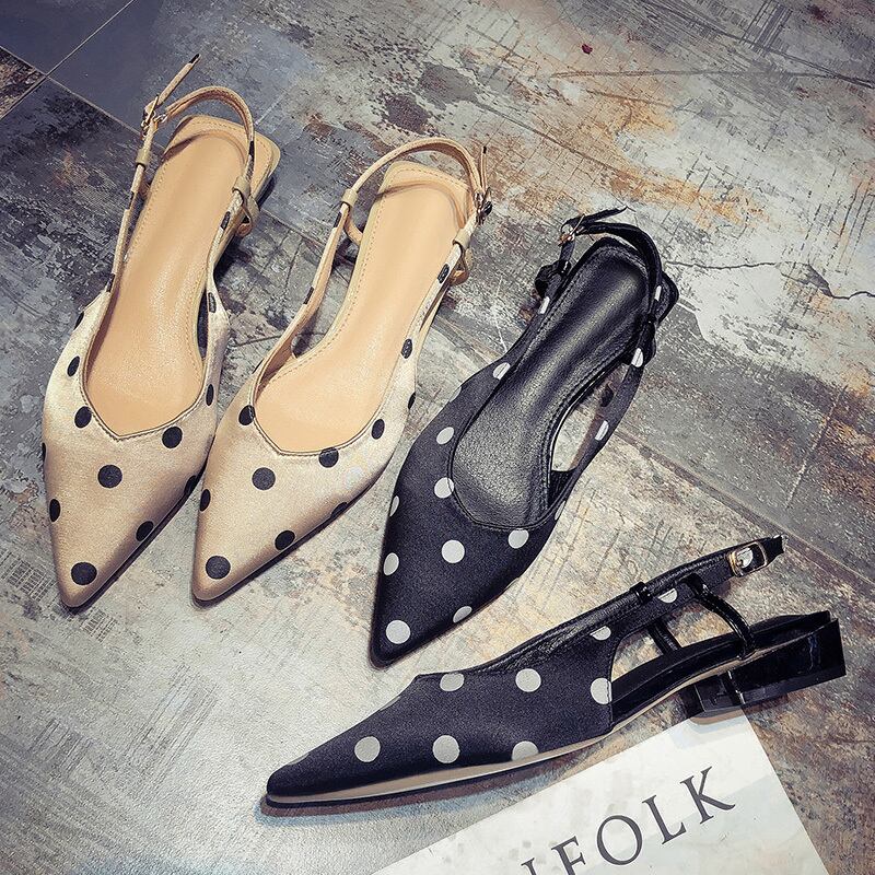 シングルシューズレディース2020春夏新作ワイルドポインテッドフラットポルカドットサンダルレディースネットレッドワードベルトシングルシューズレディース 部族の婦人靴8592136