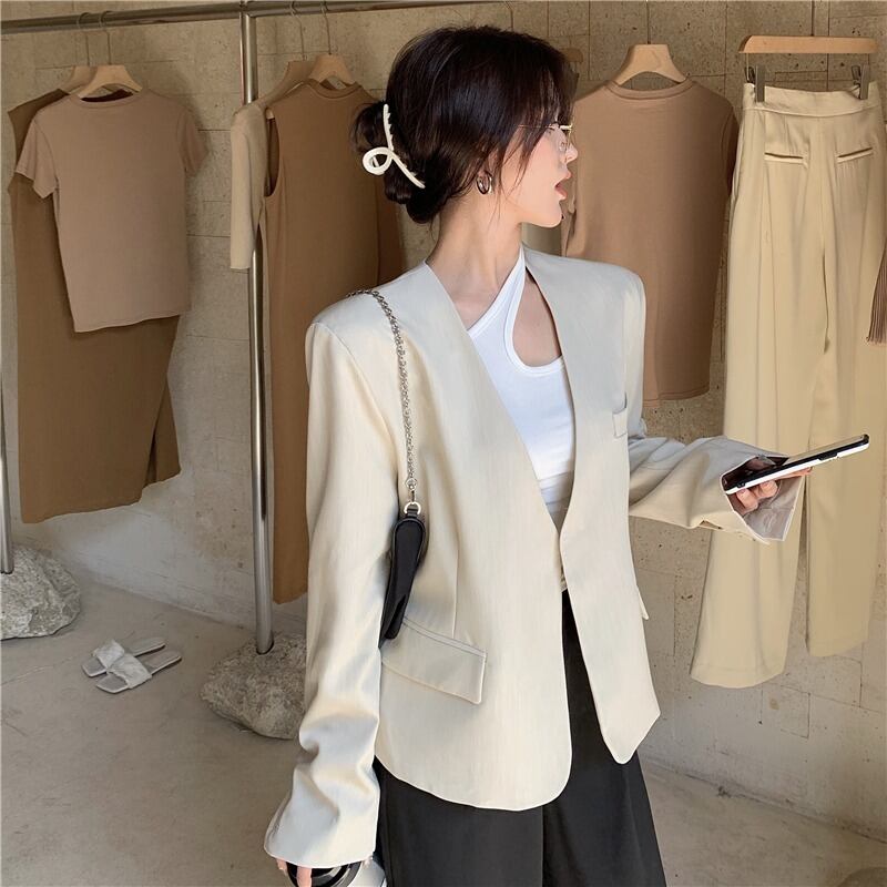 ネットレッドカーキカジュアルスモールスーツレディース秋バージョンシンスーツ2020新気質トップコート ブラックストロベリース58144499483