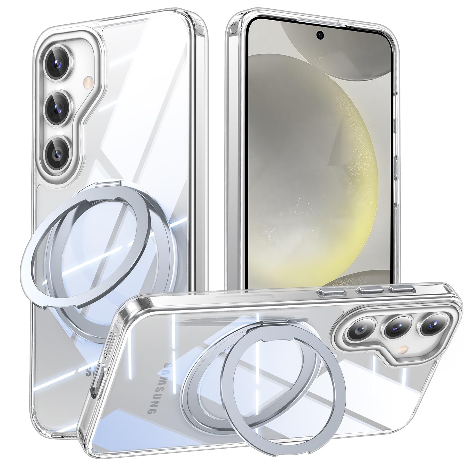 【在庫のみ】Galaxy S25 用 ケース Magsafe対応 ギャラクシーs25 / SC-51F / SCG31 カバー 360°回転スタンド Uovon スマホケース 携帯ケース ワイヤレス充電 車載ホルダー 対応 ストラップ穴付き 指紋防止 黄?防止 ・ クリア