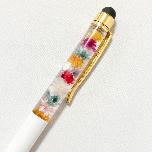 【タッチペン・替え芯付き】ハーバリウムボールペン　レインボー　虹　カラフル　ハーバリウムペン